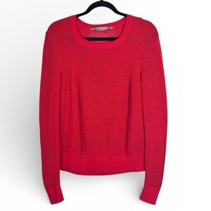 Athleta Red Open Knit Sweater Womens M Classic Festive Holiday Winter Cozycore